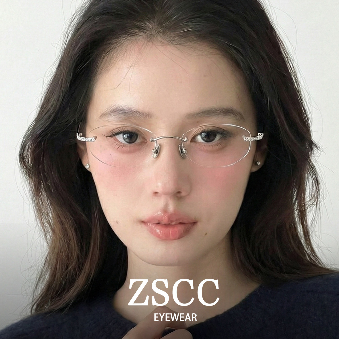 超轻钛材多边形无框眼镜女可配近视镶钻清冷高智感日常素颜眼睛架