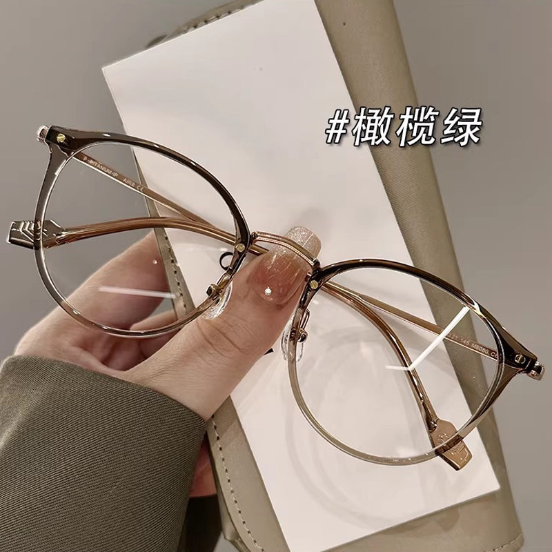 钛架眼镜框近视女专业可配度数散光镜片超轻文艺圆脸眼睛架高级感