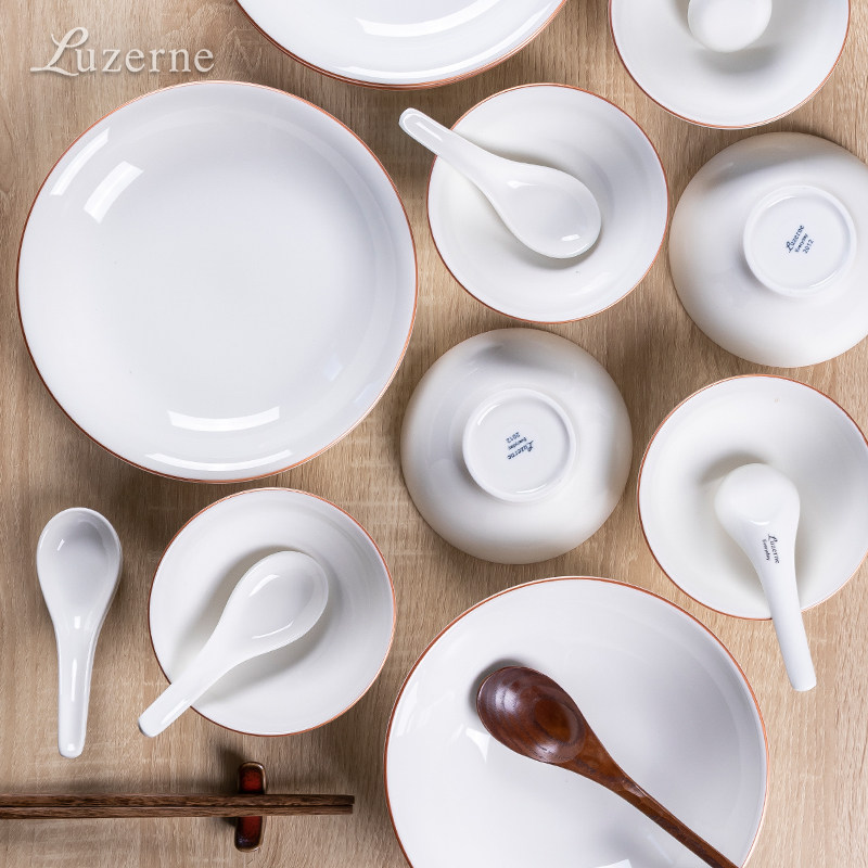 Luzerne陆升中式简约手绘描金玫瑰金饭碗汤勺面碗汤盘6-8人食礼盒,餐饮具,餐具瓷器套装,淘宝优惠券,粉丝福利购,淘宝优惠卷