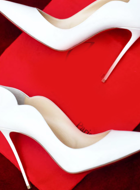 跨境代发辣妹红底高跟鞋细跟浅口露趾白色漆皮单鞋Hot Chick 13cm