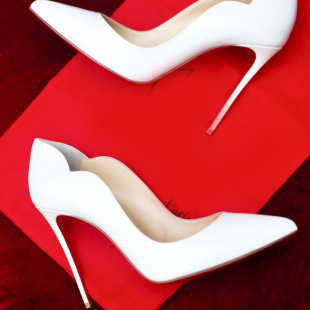 Chick Hot 13cm 细跟浅口露趾白色漆皮单鞋 跨境代发辣妹红底高跟鞋