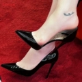 Inner Side Hollow Black Patent Leather 12cm