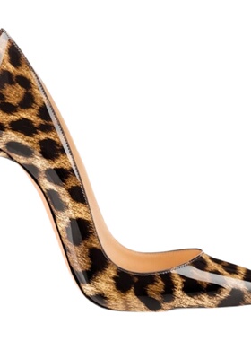 跨境夜店豹纹10cm尖头细跟浅口高跟鞋少女粉色ACL红底鞋荧光黄