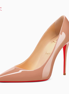 Lasanye时尚浅口尖头裸色高跟鞋漆皮细跟小个子单鞋高级感CL红底
