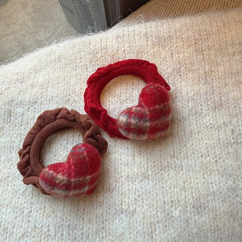 秋冬复古毛呢爱心发绳