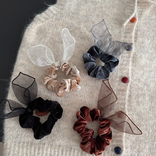 韩系复古丝绒网纱兔耳朵大肠圈