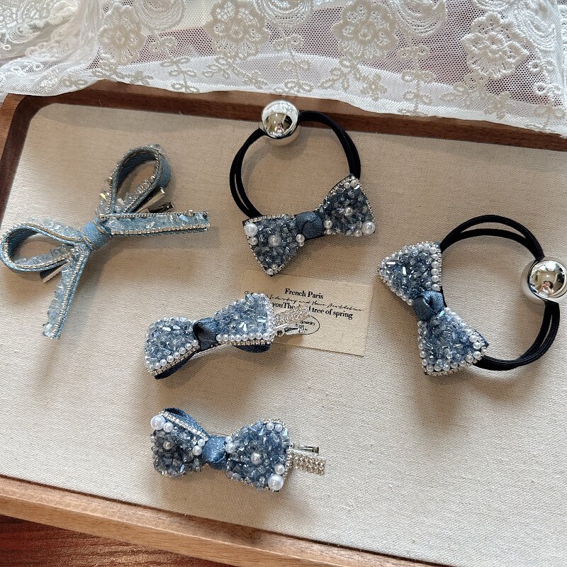 韩国发饰气质牛仔布艺砂糖蝴蝶结发圈高级感皮筋发绳扎头绳侧边夹