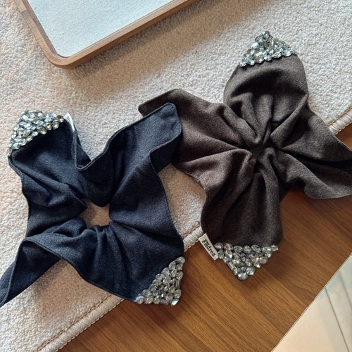 法式新款呢料水晶方巾大肠发圈