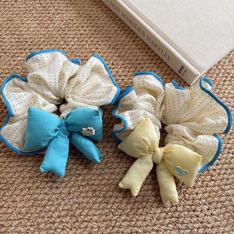 海盐蓝色系奶油波点蝴蝶结大肠圈