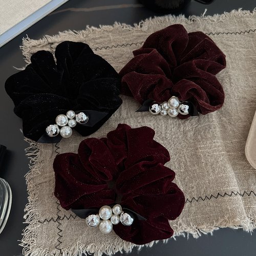 秋冬新款丝绒珍珠大肠发圈发绳