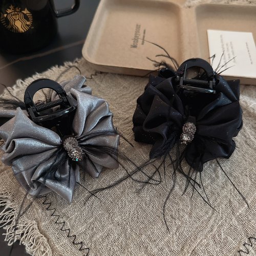 星空黑蝴蝶结水钻羽毛抓夹马尾抓