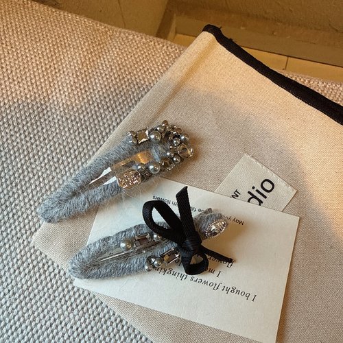 秋冬高级灰色毛线水钻BB夹