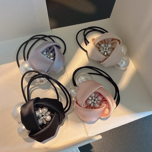 优雅气质布艺水晶花朵珍珠发圈