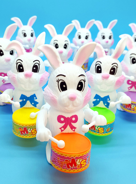 (买一送一上弦发条敲打鼓玩具儿童动物卡通兔子象狗网红地摊抖音