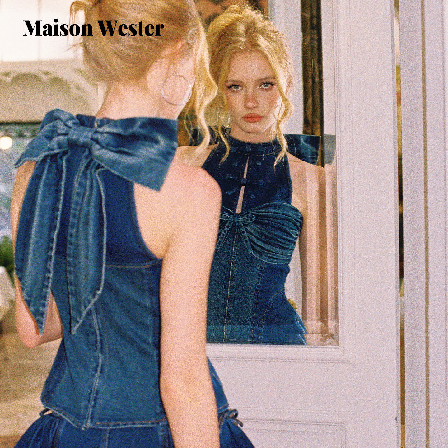 Maison Wester2026夏新品甜酷风束腰牛仔吊带裙