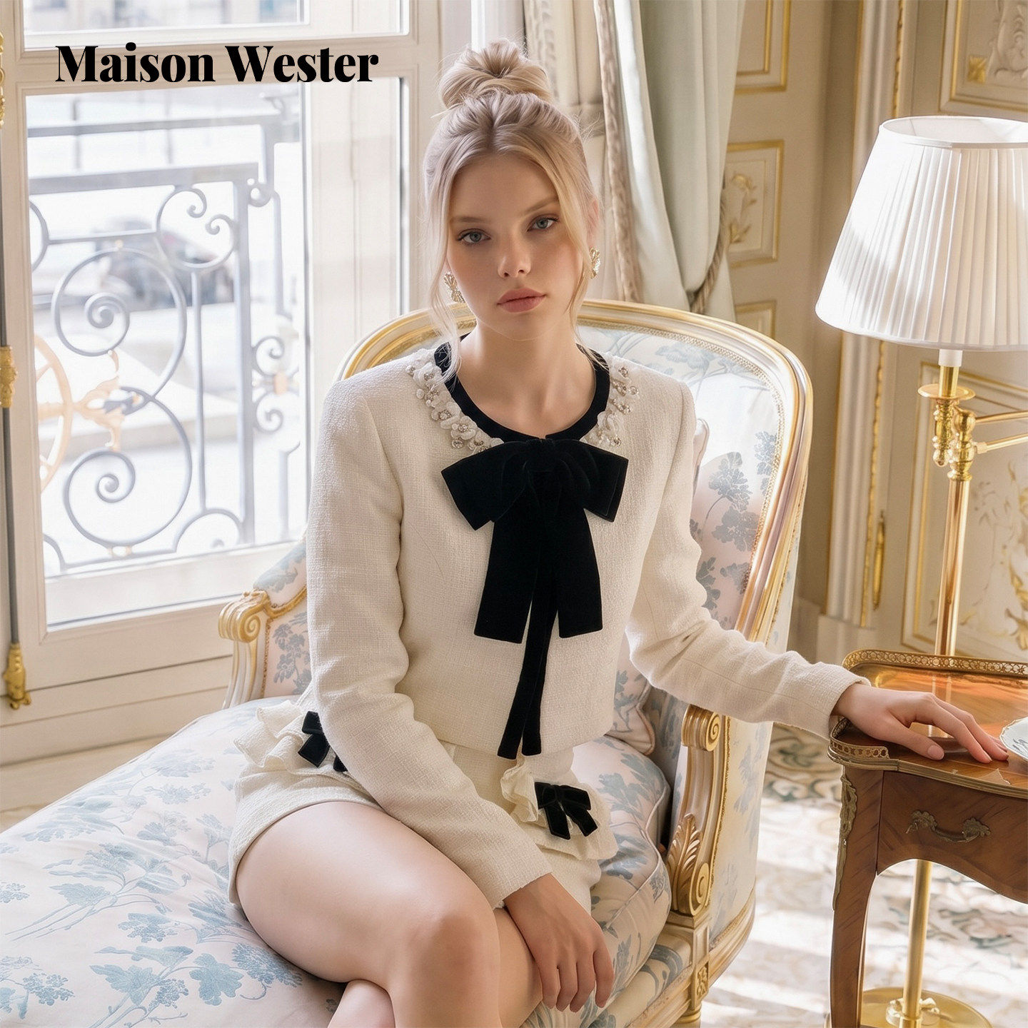 Maison Wester2026早秋新品撞色小香风外套丝绒粗花呢短裤套装