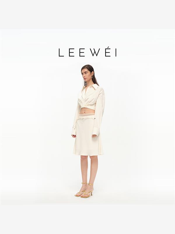 LEEWEI2024年早春新品时尚气质小众高级感网纱拼接鱼尾西装半身裙