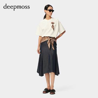 【deepmoss】2024春夏新款女装时尚休闲光晕丝巾拼接鱼尾裙半身裙