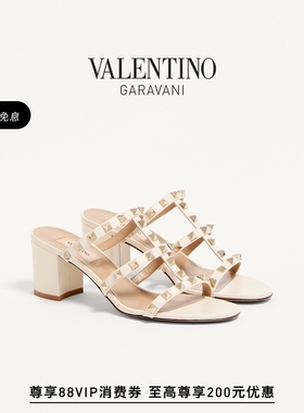 [礼物][6期免息]华伦天奴VALENTINO女士 ROCKSTUD牛皮革铆钉凉鞋