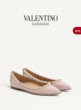 华伦天奴VALENTINO女士 ROCKSTUD铆钉芭蕾平底鞋凉鞋[礼物]