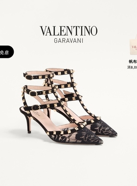 [礼物][6期免息]华伦天奴 VALENTINO女士ROCKSTUD铆钉系带高跟鞋