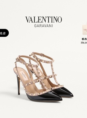 [礼物]华伦天奴VALENTINO女士 ROCKSTUD漆皮铆钉高跟鞋凉鞋