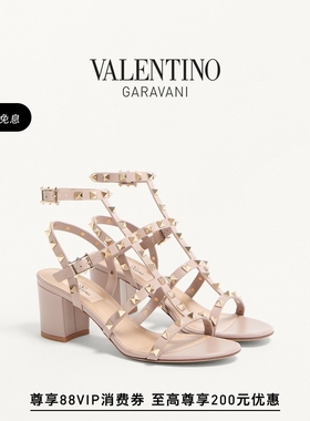 [礼物][6期免息]华伦天奴VALENTINO女士 ROCKSTUD牛皮革铆钉凉鞋
