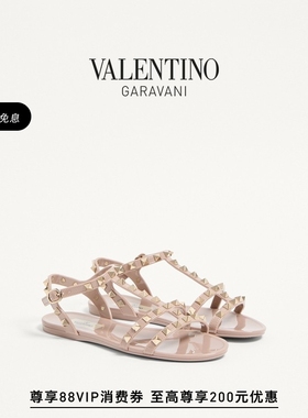 [礼物][3期免息]华伦天奴VALENTINO女士 ROCKSTUD 铆钉平底凉鞋