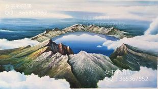 长白山天池油画刀油画办公室客厅挂画聚宝盆油画东北刀画白头山