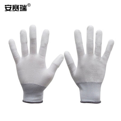 安赛瑞尼龙手套PU涂指浸胶涂层防滑防滑防护劳保手套10双装L30115