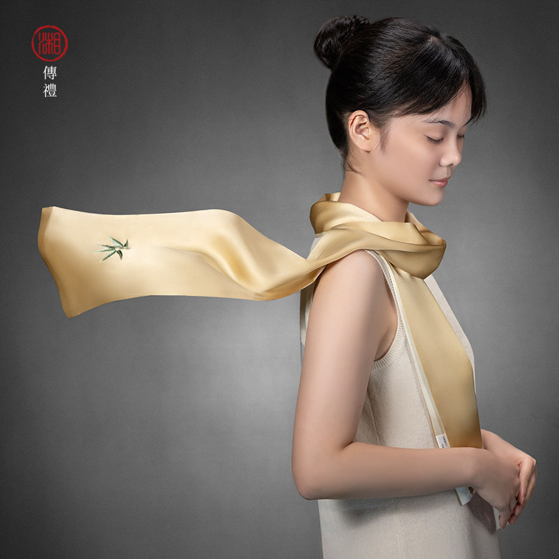 湘传礼湘绣桑蚕丝手工刺绣丝巾女气质百搭花卉长飘巾送长辈出国礼图片