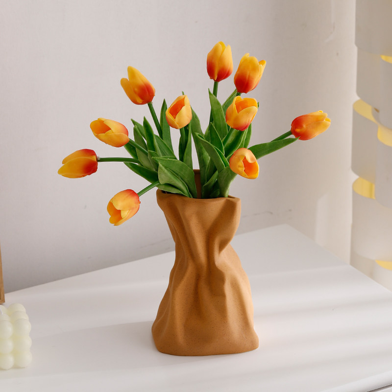 热销奶油风花瓶摆件客厅插花餐桌电视柜家居装饰品郁金香花屏设计