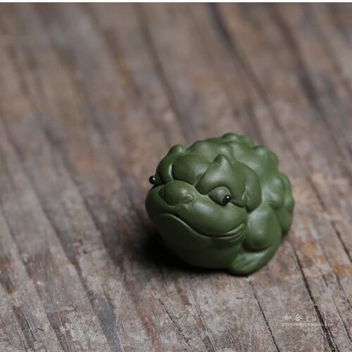 热销沐合 宜兴紫砂绿泥三脚小金蟾蟾宝宝绿色小巧茶宠茶玩摆件角
