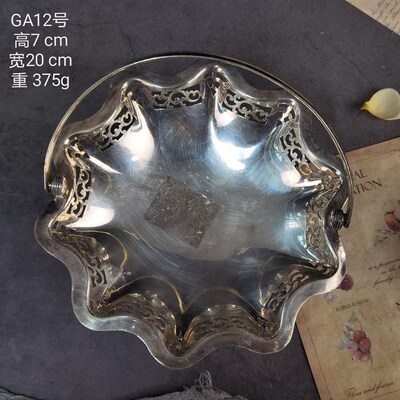 热销7月vintage旧物欧式法式镀银果盘小盘桌面摆件复古民宿北欧装