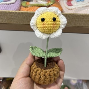 热销成品毛线钩织花束盆栽教师节向日葵荷花车载小花摆件工艺品