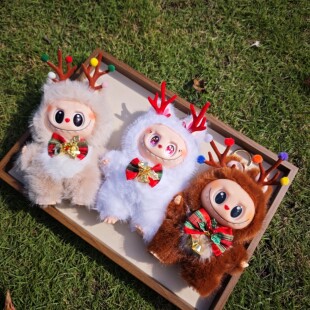 新款圣诞鹿拉布labu公仔毛绒玩具可爱卷毛猕猴桃卡通玩偶礼物挂件