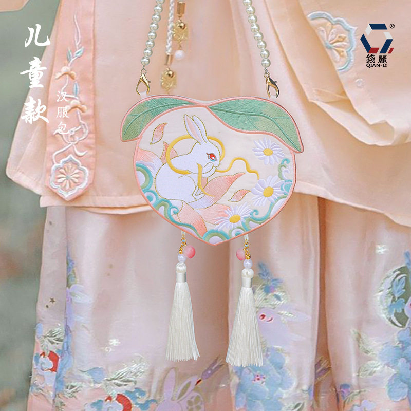 汉服包包女童古风斜挎珍珠包刺绣布包国风小荷包小仙女包儿童配饰