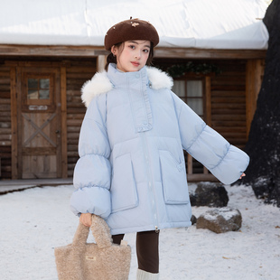 公主风儿童羽绒服女童2025新款中长款加厚中大童韩版洋气冬季外套
