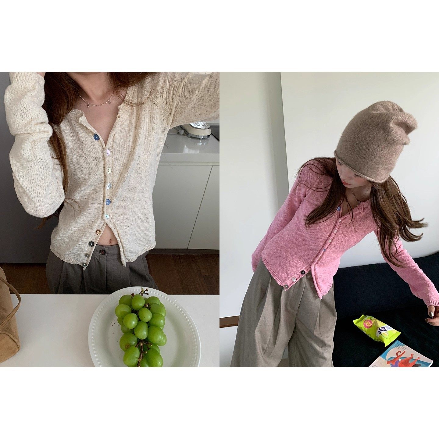 siii 甜氧织语~雪花感100棉撞色贝壳扣显瘦针织衫女秋季针织开衫,女装/女士精品,毛针织衫,淘宝优惠券,粉丝福利购,淘宝优惠卷