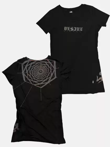 Visual Style Lgb "Desire Desire Spider Web" Combed Cotton Stretch Slim-Fit Printed Short-Sleeve Tee Dark Black