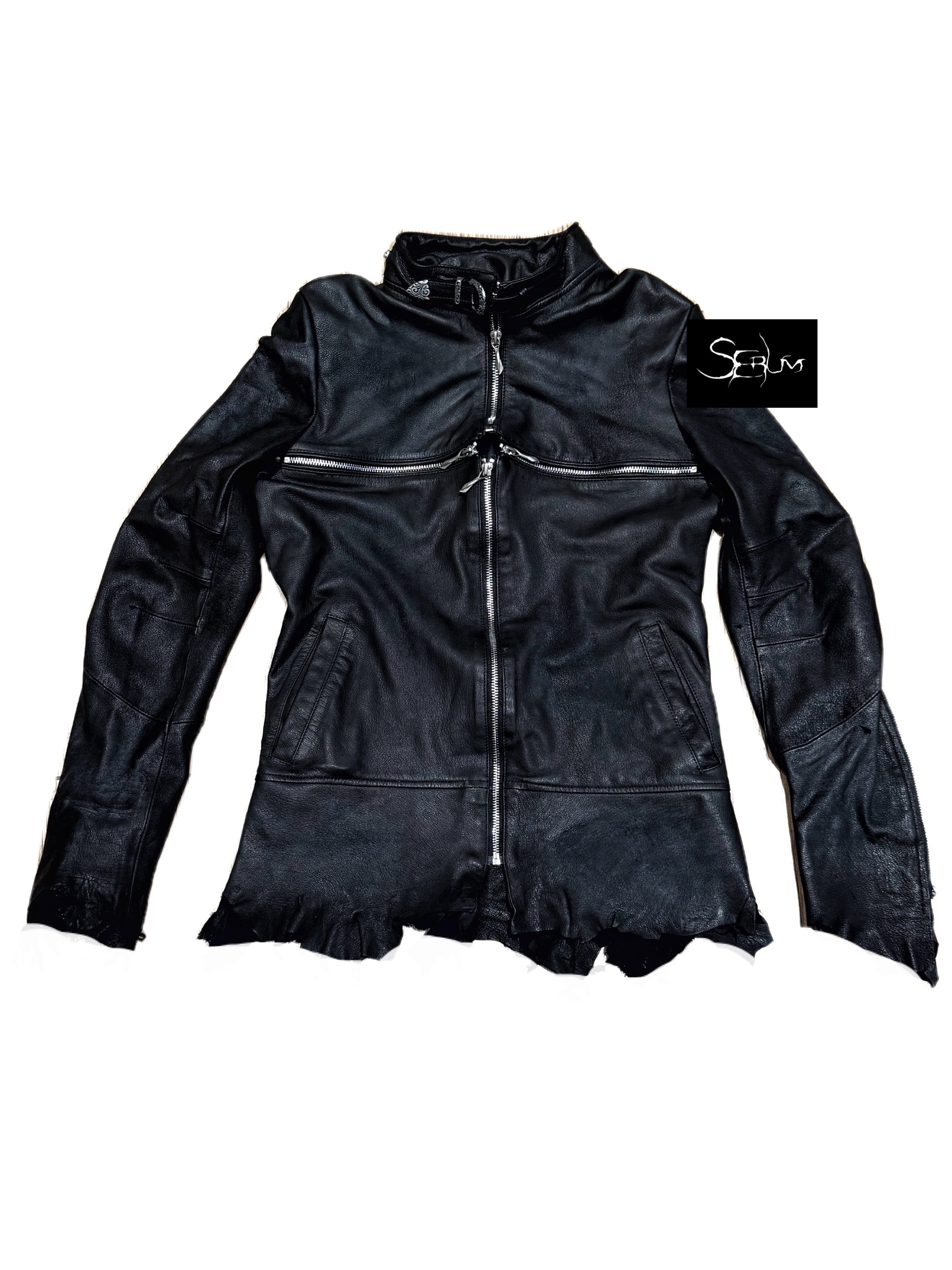 thumbnail for Cross decay tassel version made old goat leather jacket vintage - dark pioneer national tide visual leather