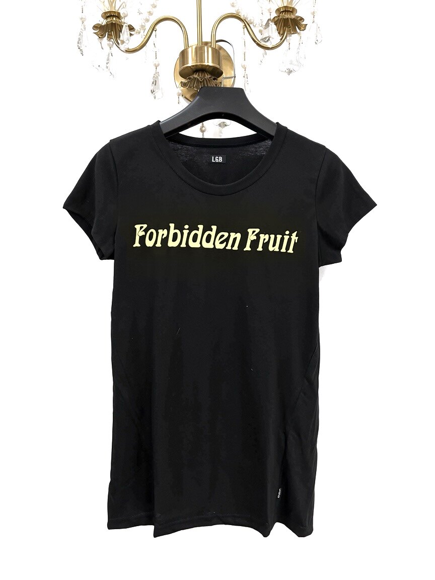thumbnail for LGB Forbidden Fruit Silver glitter pink print black pure cotton short-sleeve vintage visual style avant-pop original EMO Western style