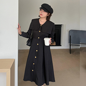 裙子 微胖mm海军领收腰连衣裙女冬季 大码 小黑裙显瘦遮肉中长款 法式