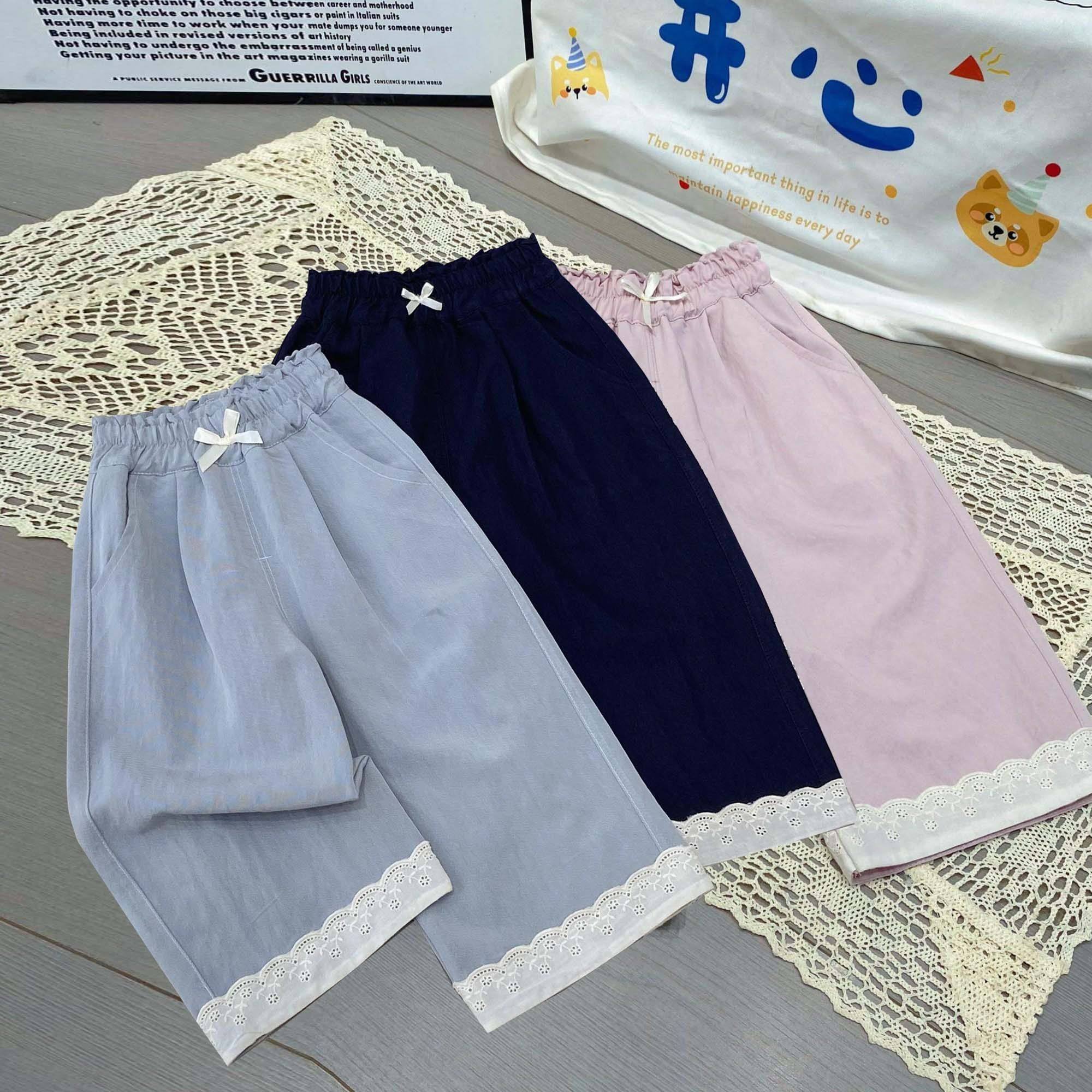 女童夏季纯棉薄款裤子儿童宽松休闲阔腿直筒花边裤洋气韩版童装