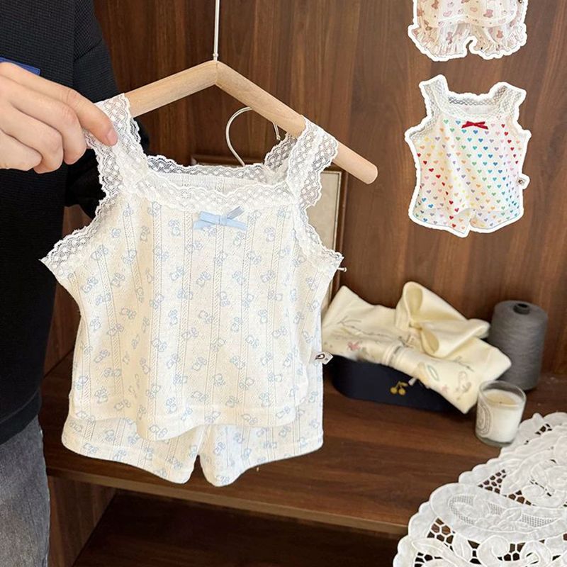 女宝宝透气薄款家居服套装女婴儿夏季外穿女童吊带背心短裤两件套