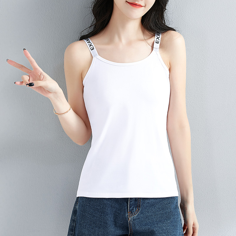白色纯棉修身字母肩带吊带背心女