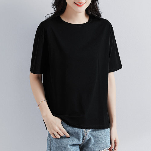 纯色宽松莫代尔棉短袖t恤女薄款