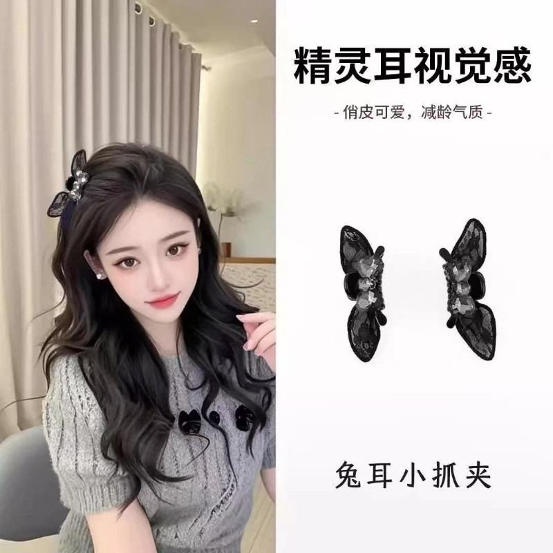 超甜蕾丝兔耳朵蝴蝶结小抓夹前额刘海侧边夹公主头发卡子i盘发器