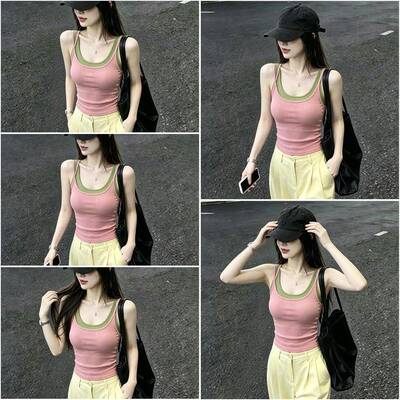 美式辣妹假两件吊带背心女夏带胸垫夏季双肩带甜辣内搭外穿小上衣