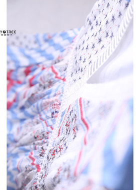 原DAI~女神气质爆表！真丝印花套头V领镂空长袖收腰连衣裙长裙C5